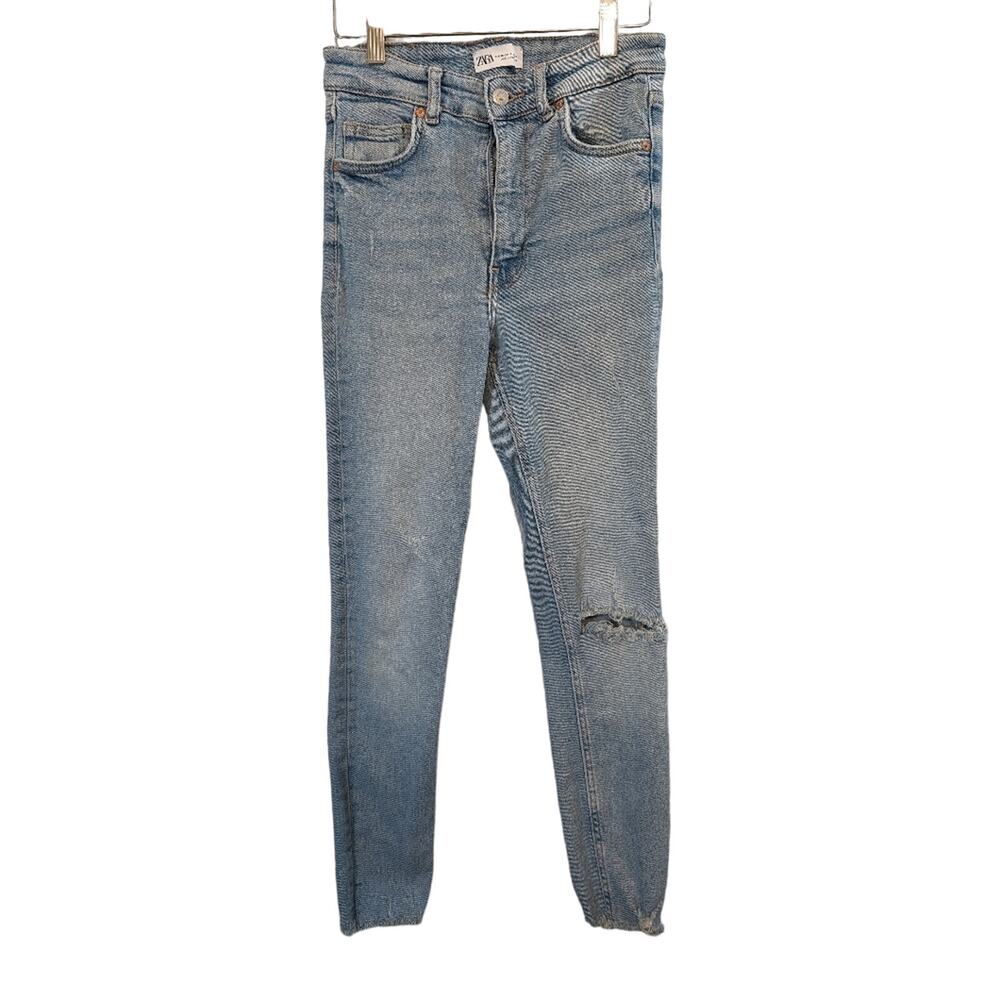 Zara Mid Waist Ripped Skinny Jeans